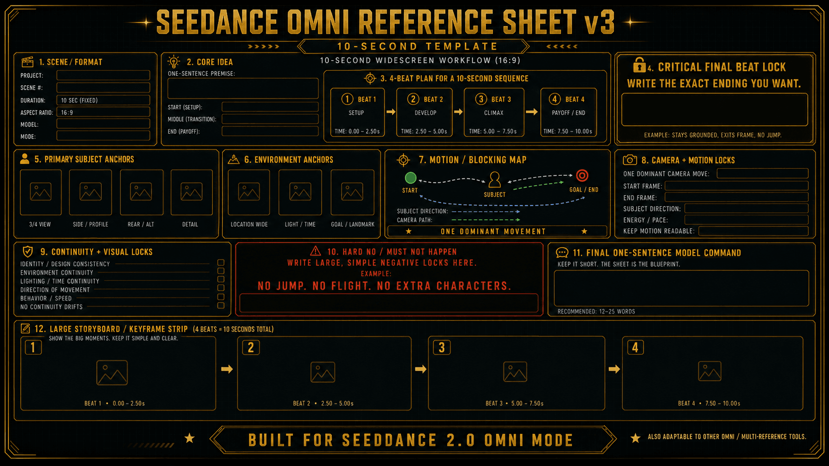 Seedance Omni Reference Sheet v3 — 10 seconds 16:9 blank template