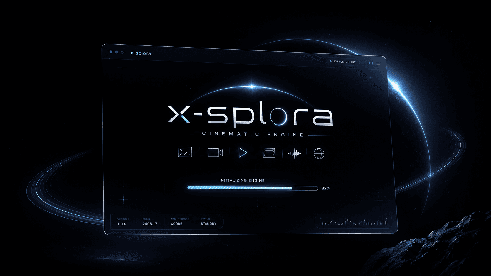 x-splora cinematic engine launch splash screen